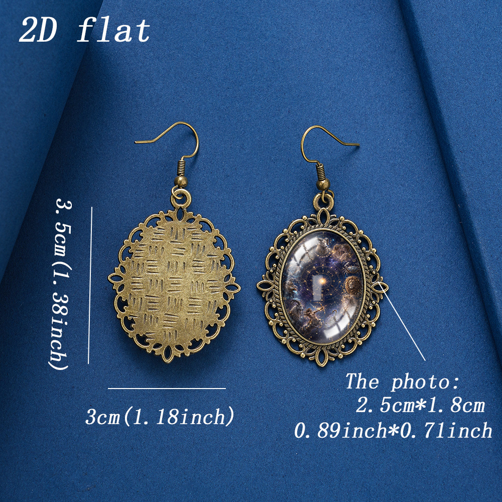 Retro Twelve Constellations Chart Glass Dangle Earrings, Unisex
